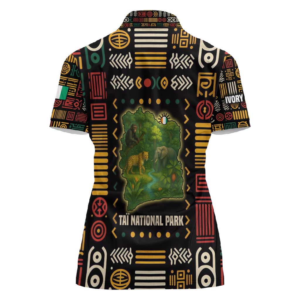 Ivory Coast Women Polo Shirt Tai National Park Wildlife Map - African Pride