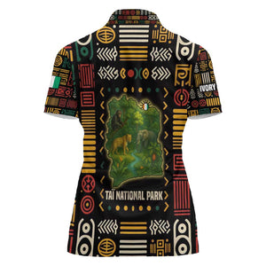 Ivory Coast Women Polo Shirt Tai National Park Wildlife Map - African Pride