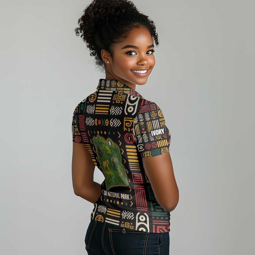 Ivory Coast Women Polo Shirt Tai National Park Wildlife Map - African Pride