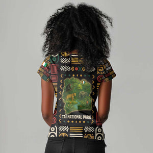 Ivory Coast Women V-Neck T-Shirt Tai National Park Wildlife Map - African Pride
