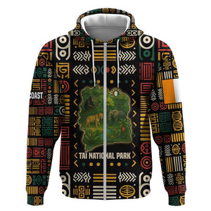Ivory Coast Zip Hoodie Tai National Park Wildlife Map - African Pride