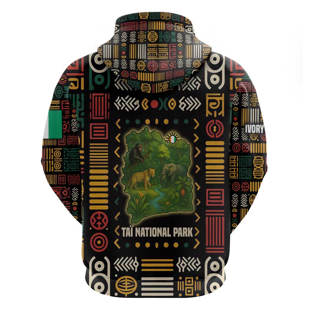 Ivory Coast Zip Hoodie Tai National Park Wildlife Map - African Pride