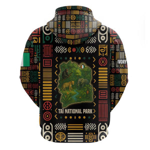 Ivory Coast Zip Hoodie Tai National Park Wildlife Map - African Pride