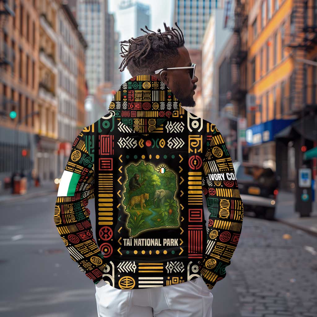 Ivory Coast Zip Hoodie Tai National Park Wildlife Map - African Pride