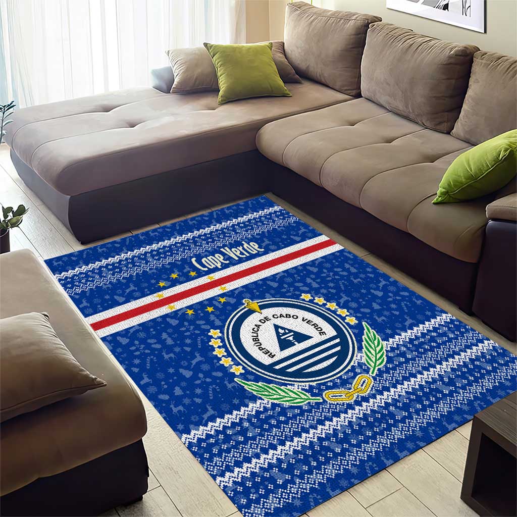 Cape Verde Christmas Area Rug Blue Festive Pattern Sailing Santa and National Emblem Motif - African Pride