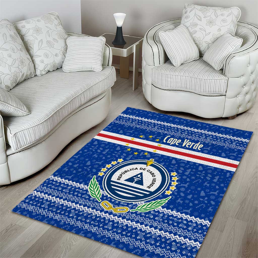 Cape Verde Christmas Area Rug Blue Festive Pattern Sailing Santa and National Emblem Motif - African Pride