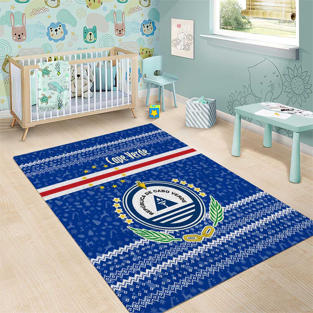 Cape Verde Christmas Area Rug Blue Festive Pattern Sailing Santa and National Emblem Motif - African Pride