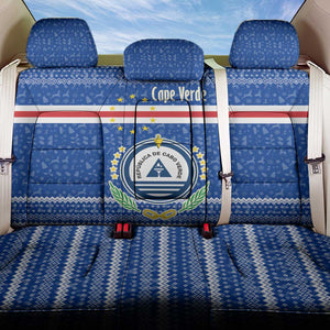 Cape Verde Christmas Back Car Seat Cover Blue Festive Pattern Sailing Santa and National Emblem Motif - African Pride