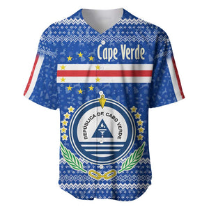 Cape Verde Christmas Baseball Jersey Blue Festive Pattern Sailing Santa and National Emblem Motif - African Pride