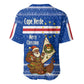 Cape Verde Christmas Baseball Jersey Blue Festive Pattern Sailing Santa and National Emblem Motif - African Pride