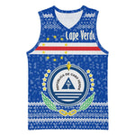 Cape Verde Christmas Basketball Jersey Blue Festive Pattern Sailing Santa and National Emblem Motif - African Pride