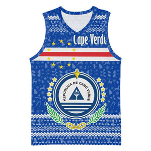Cape Verde Christmas Basketball Jersey Blue Festive Pattern Sailing Santa and National Emblem Motif - African Pride