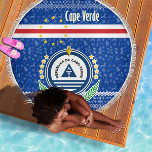 Cape Verde Christmas Beach Blanket Blue Festive Pattern Sailing Santa and National Emblem Motif - African Pride