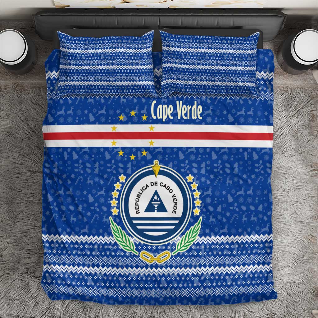 Cape Verde Christmas Bedding Set Blue Festive Pattern Sailing Santa and National Emblem Motif - African Pride