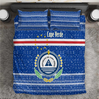 Cape Verde Christmas Bedding Set Blue Festive Pattern Sailing Santa and National Emblem Motif - African Pride