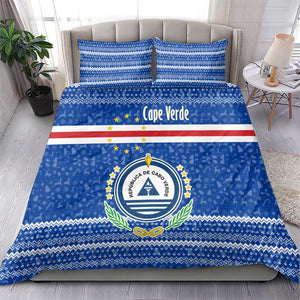 Cape Verde Christmas Bedding Set Blue Festive Pattern Sailing Santa and National Emblem Motif - African Pride