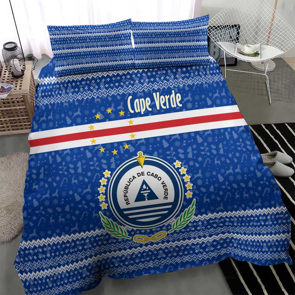 Cape Verde Christmas Bedding Set Blue Festive Pattern Sailing Santa and National Emblem Motif - African Pride