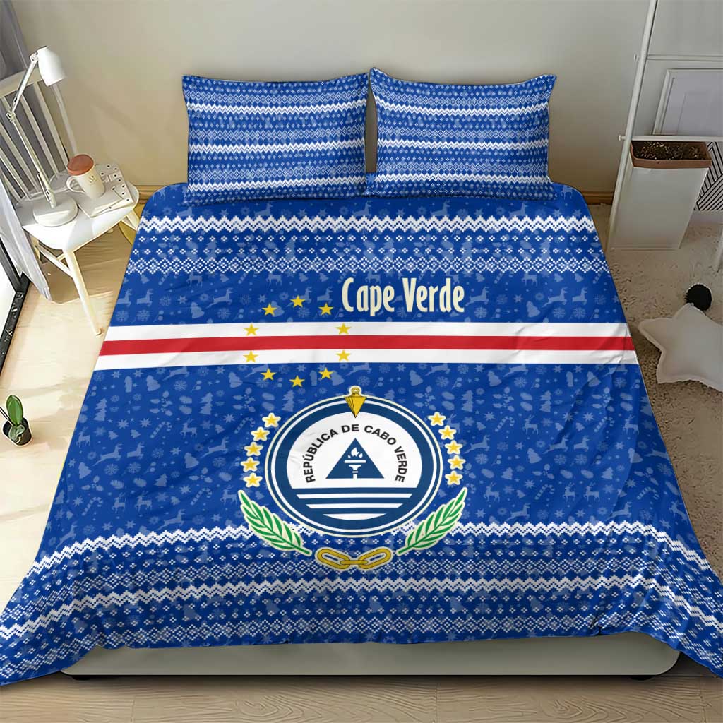 Cape Verde Christmas Bedding Set Blue Festive Pattern Sailing Santa and National Emblem Motif - African Pride