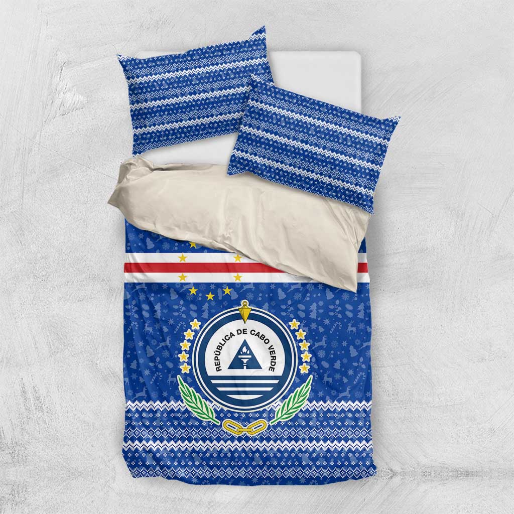 Cape Verde Christmas Bedding Set Blue Festive Pattern Sailing Santa and National Emblem Motif - African Pride