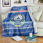 Cape Verde Christmas Blanket Blue Festive Pattern Sailing Santa and National Emblem Motif - African Pride