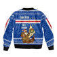 Cape Verde Christmas Bomber Jacket Blue Festive Pattern Sailing Santa and National Emblem Motif - African Pride