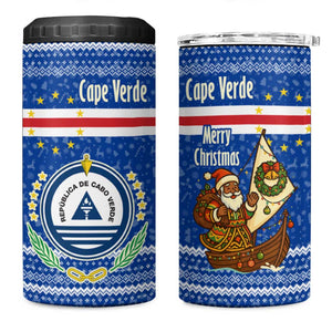 Cape Verde Christmas 4 in 1 Can Cooler Tumbler Blue Festive Pattern Sailing Santa and National Emblem Motif - African Pride