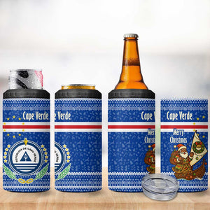 Cape Verde Christmas 4 in 1 Can Cooler Tumbler Blue Festive Pattern Sailing Santa and National Emblem Motif - African Pride