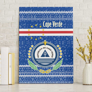 Cape Verde Christmas Canvas Wall Art Blue Festive Pattern Sailing Santa and National Emblem Motif - African Pride