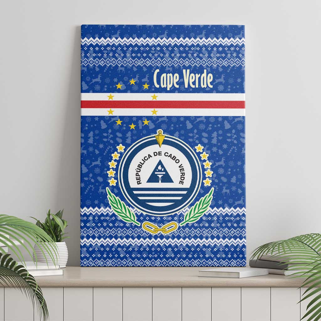 Cape Verde Christmas Canvas Wall Art Blue Festive Pattern Sailing Santa and National Emblem Motif - African Pride