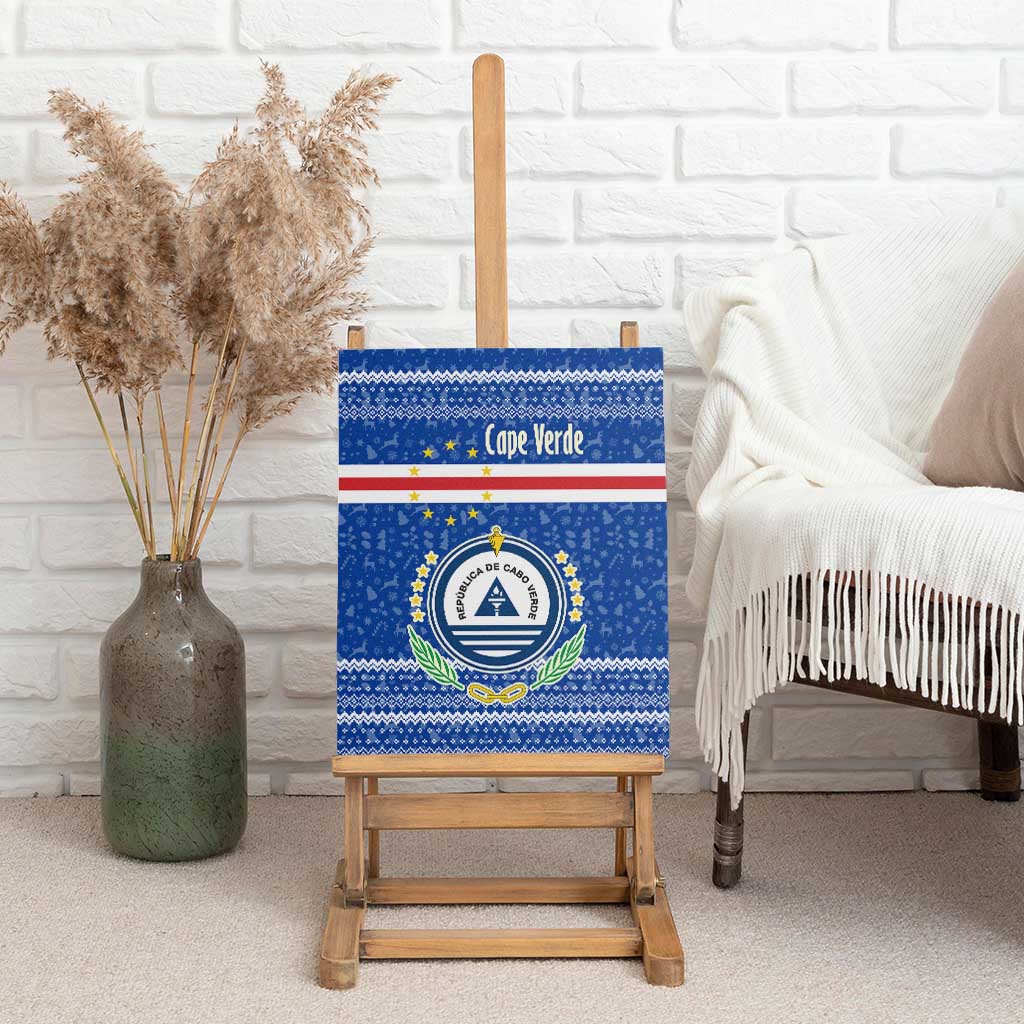 Cape Verde Christmas Canvas Wall Art Blue Festive Pattern Sailing Santa and National Emblem Motif - African Pride