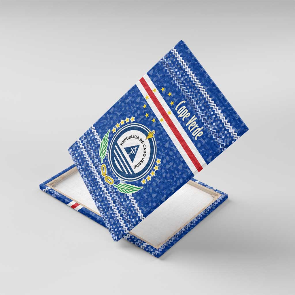 Cape Verde Christmas Canvas Wall Art Blue Festive Pattern Sailing Santa and National Emblem Motif - African Pride