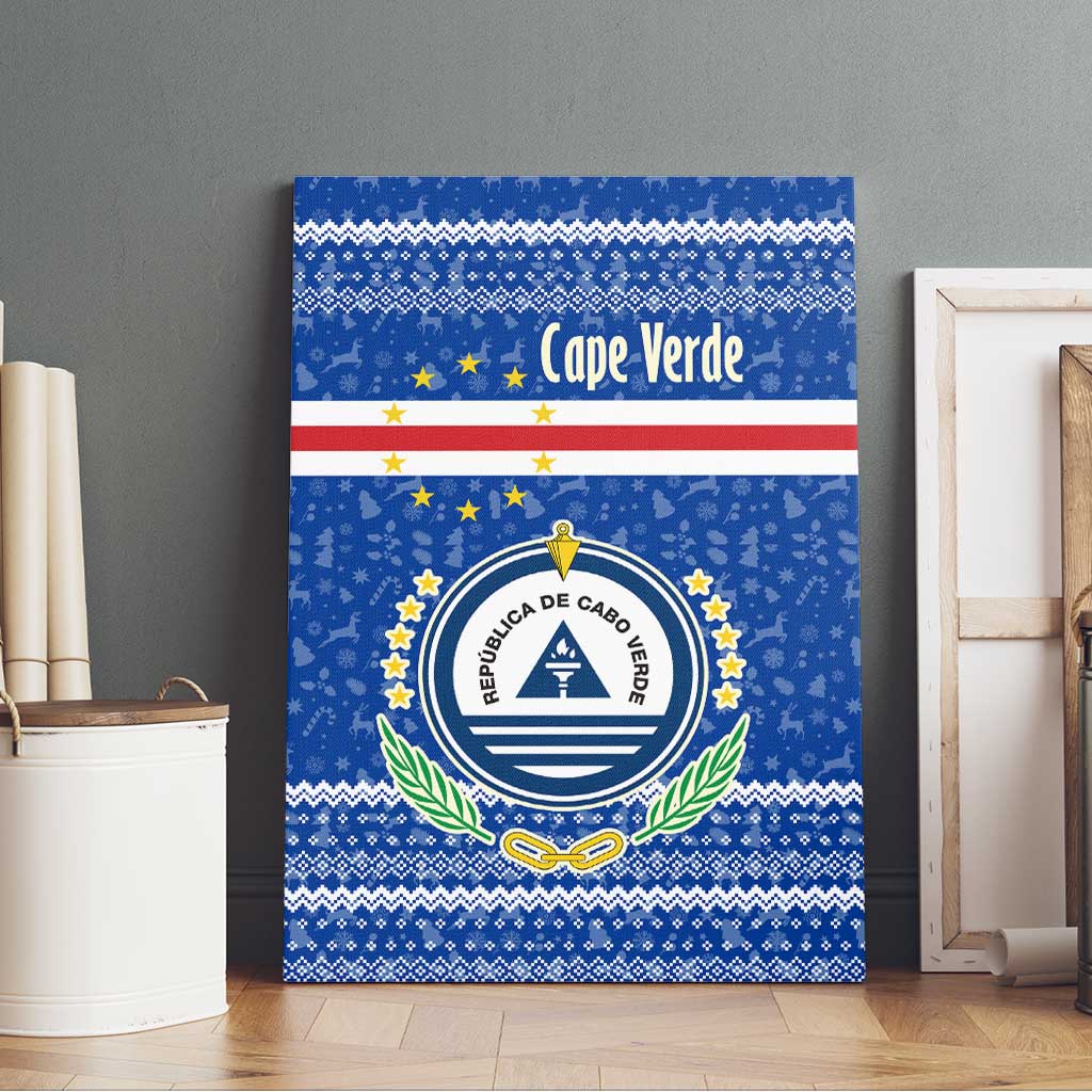 Cape Verde Christmas Canvas Wall Art Blue Festive Pattern Sailing Santa and National Emblem Motif - African Pride