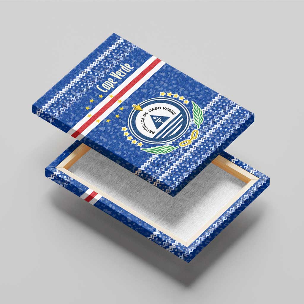 Cape Verde Christmas Canvas Wall Art Blue Festive Pattern Sailing Santa and National Emblem Motif - African Pride