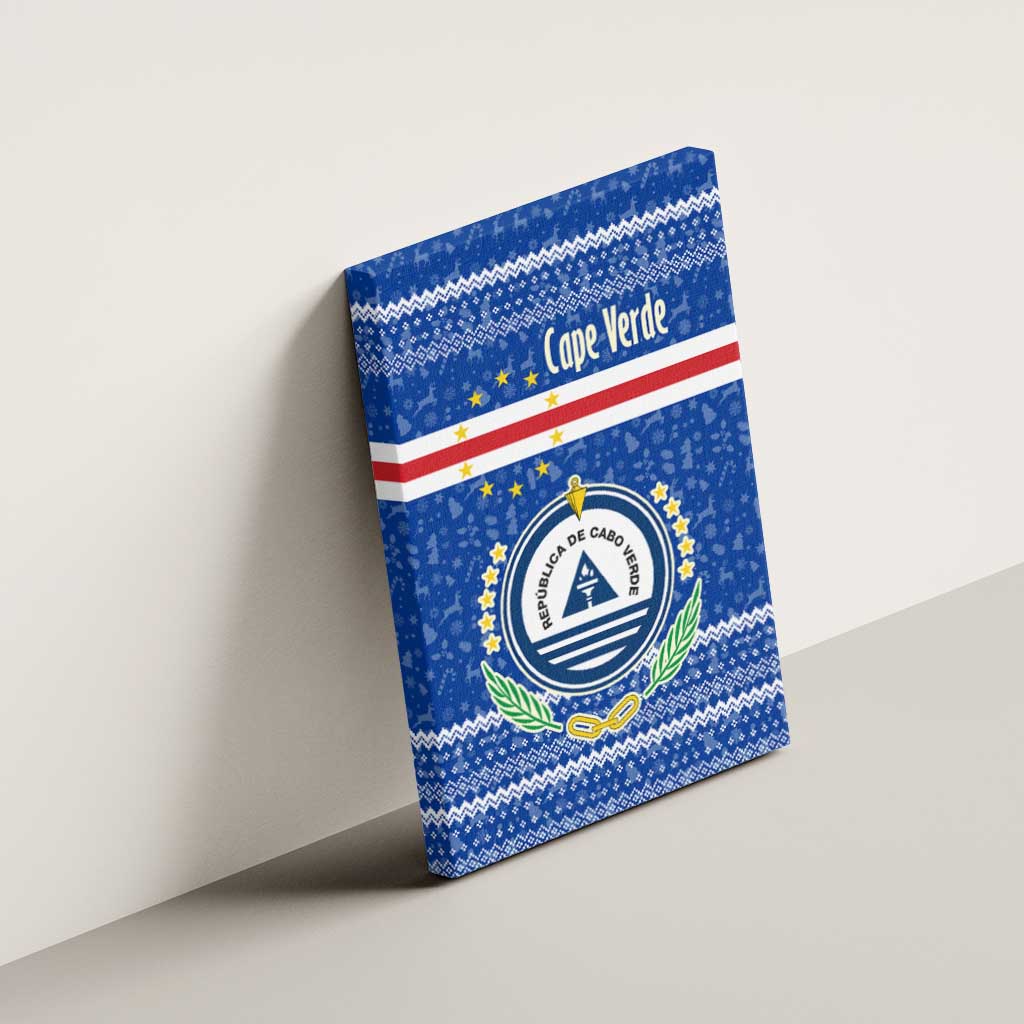 Cape Verde Christmas Canvas Wall Art Blue Festive Pattern Sailing Santa and National Emblem Motif - African Pride