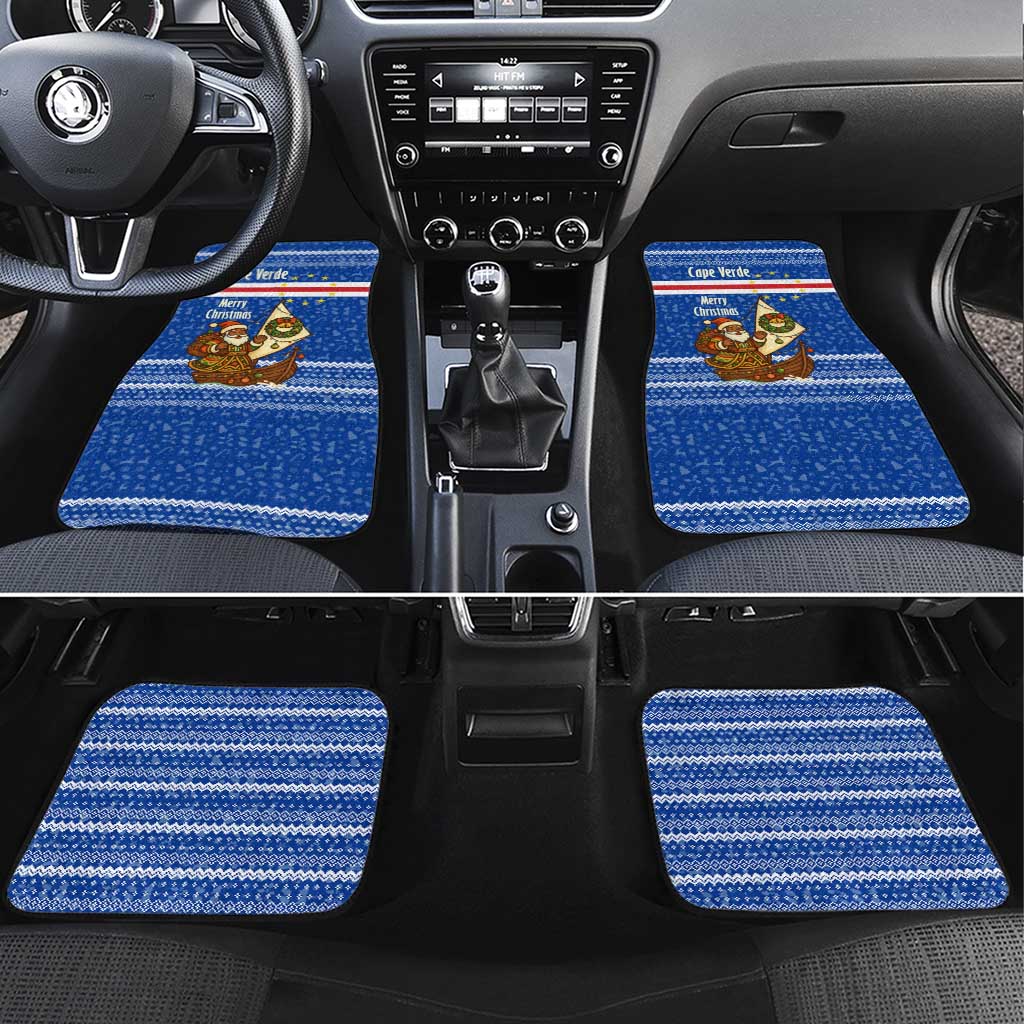 Cape Verde Christmas Car Mats Blue Festive Pattern Sailing Santa and National Emblem Motif - African Pride