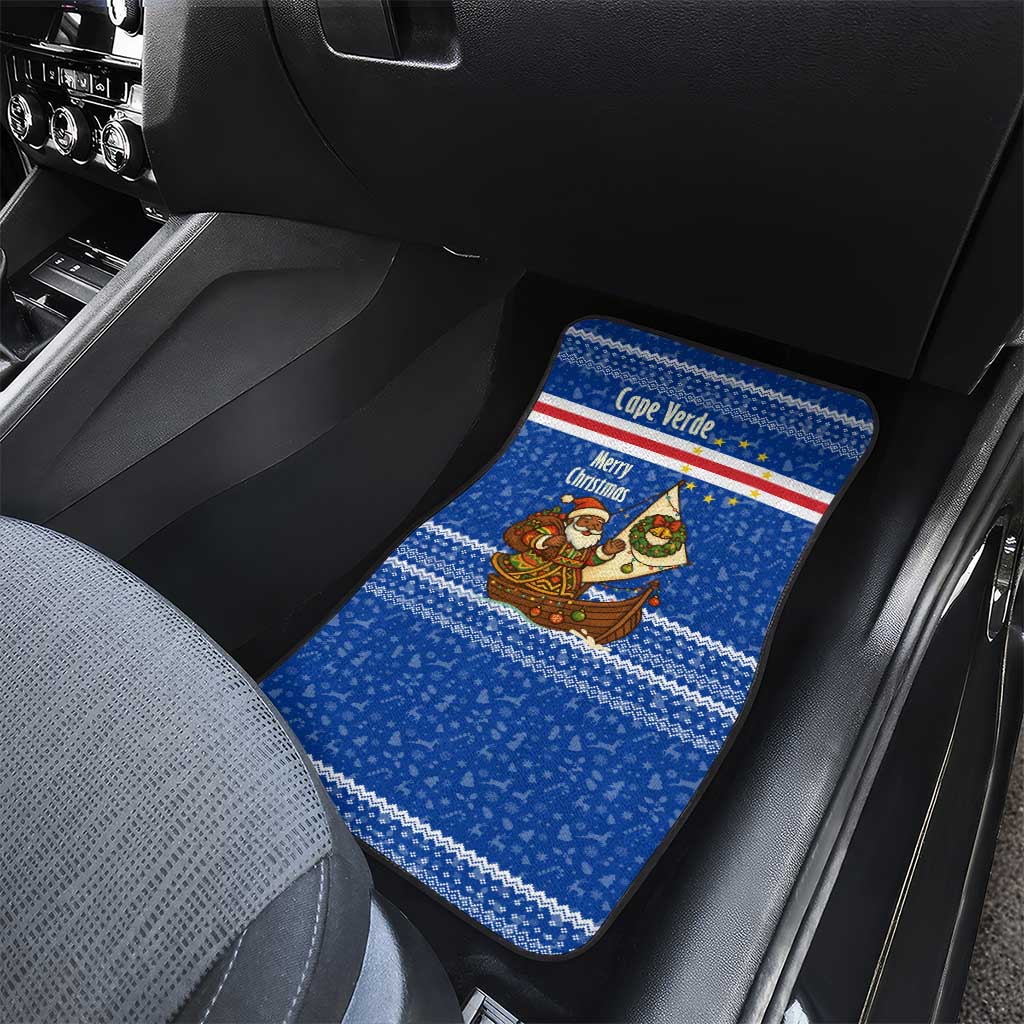 Cape Verde Christmas Car Mats Blue Festive Pattern Sailing Santa and National Emblem Motif - African Pride