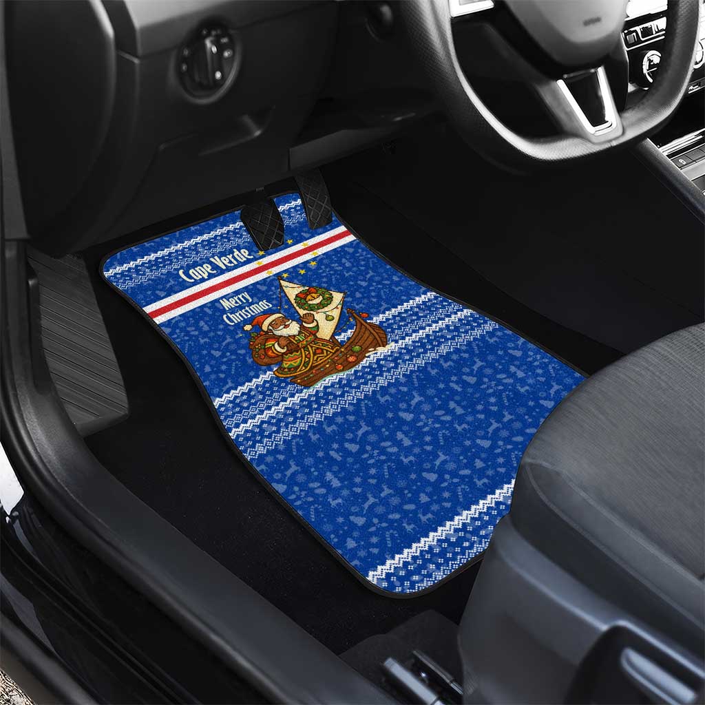 Cape Verde Christmas Car Mats Blue Festive Pattern Sailing Santa and National Emblem Motif - African Pride