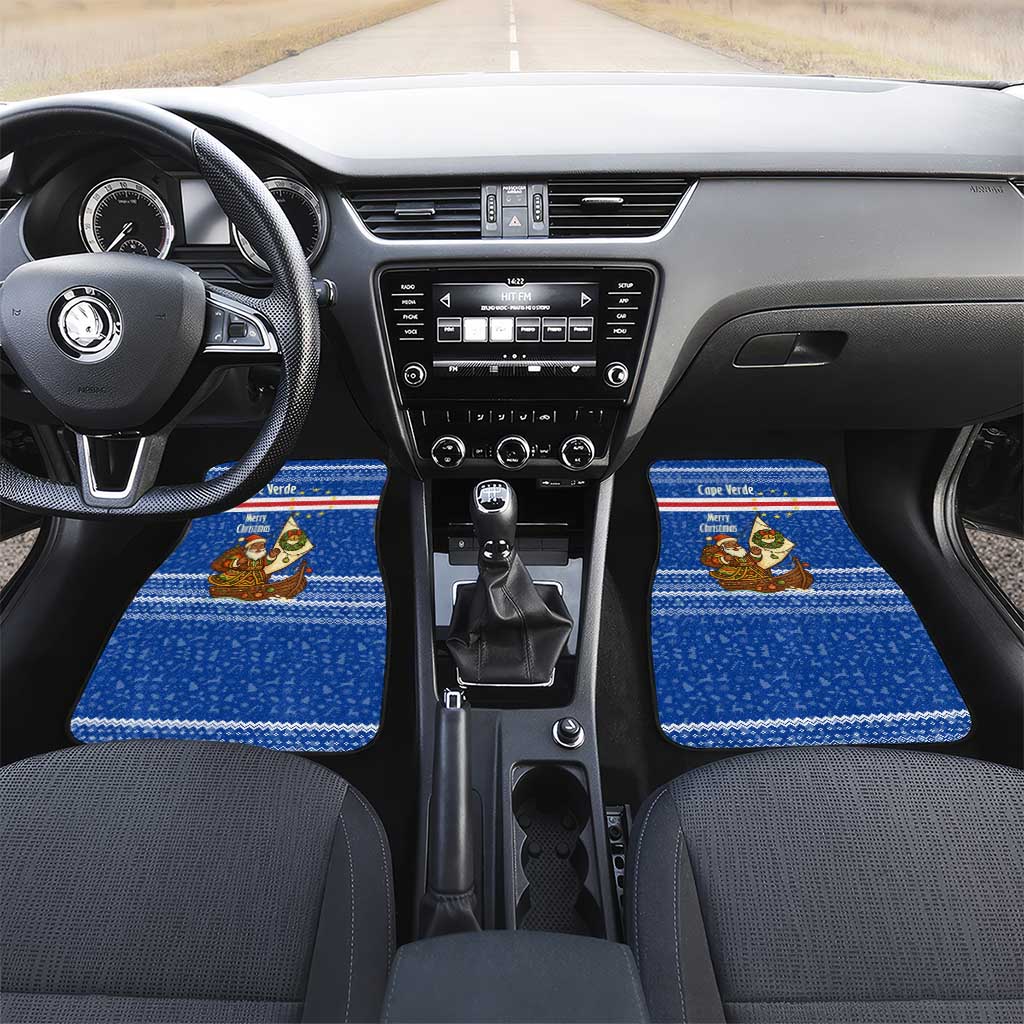 Cape Verde Christmas Car Mats Blue Festive Pattern Sailing Santa and National Emblem Motif - African Pride