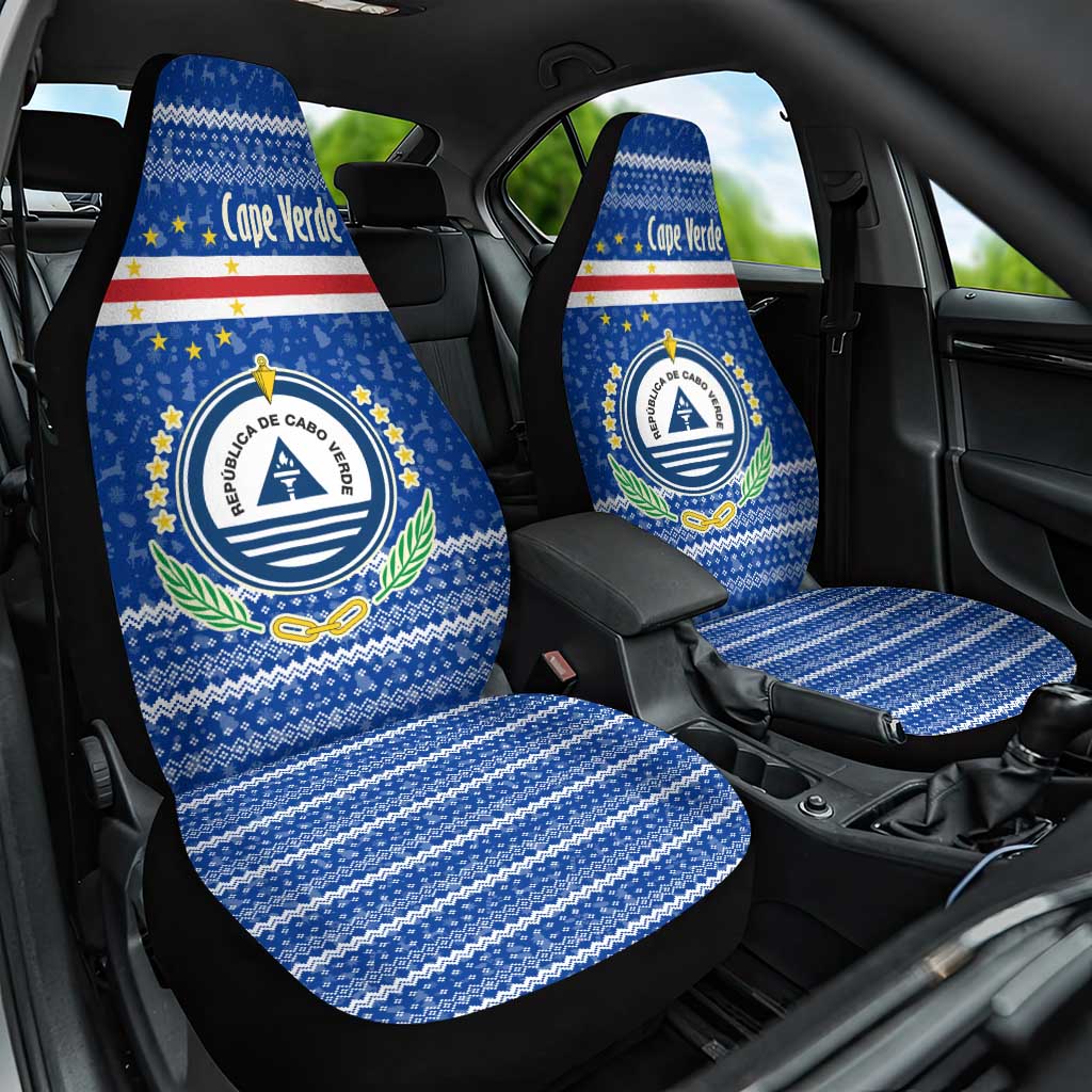 Cape Verde Christmas Car Seat Cover Blue Festive Pattern Sailing Santa and National Emblem Motif - African Pride