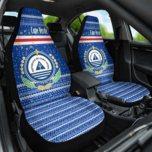 Cape Verde Christmas Car Seat Cover Blue Festive Pattern Sailing Santa and National Emblem Motif - African Pride