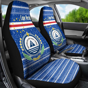 Cape Verde Christmas Car Seat Cover Blue Festive Pattern Sailing Santa and National Emblem Motif - African Pride