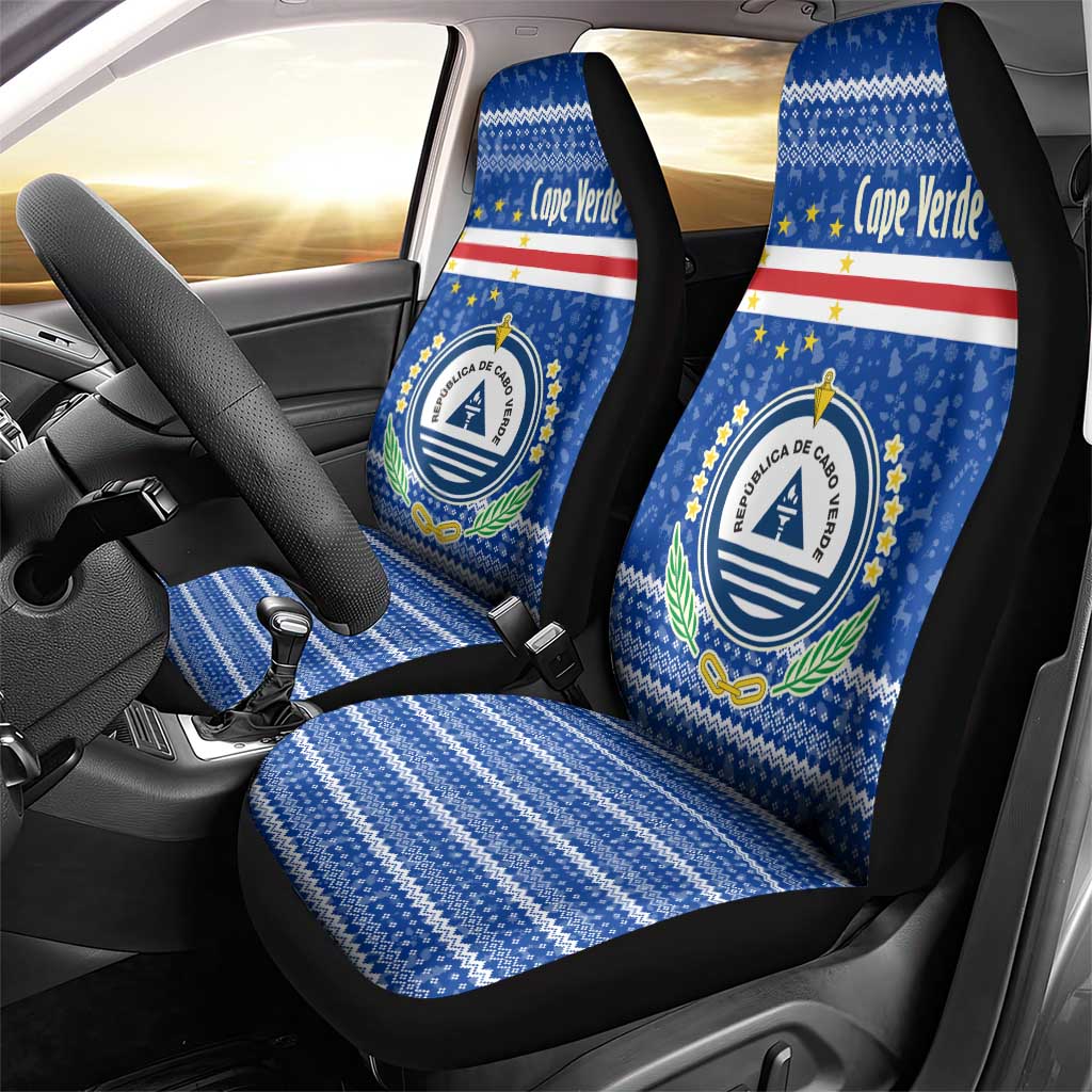Cape Verde Christmas Car Seat Cover Blue Festive Pattern Sailing Santa and National Emblem Motif - African Pride