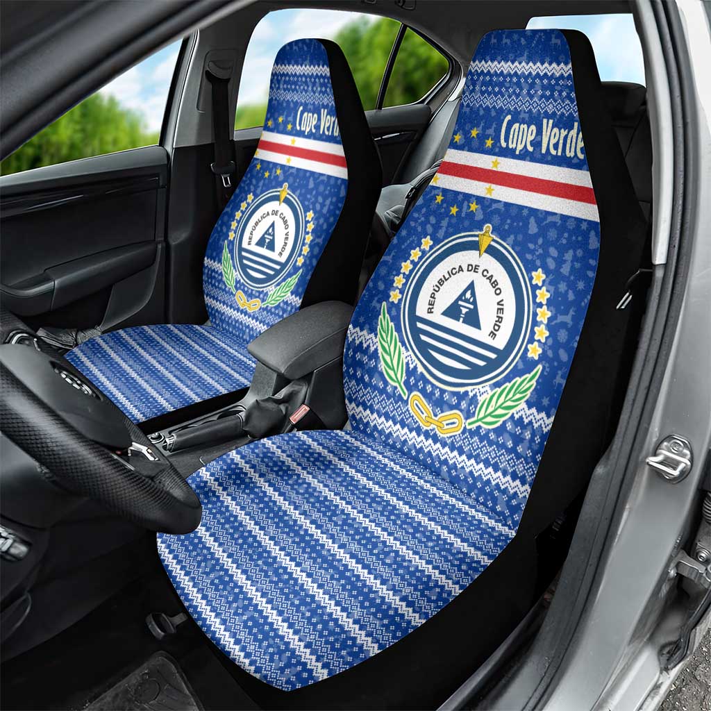 Cape Verde Christmas Car Seat Cover Blue Festive Pattern Sailing Santa and National Emblem Motif - African Pride