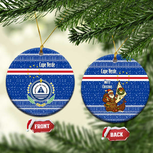 Cape Verde Christmas Ceramic Ornament Blue Festive Pattern Sailing Santa and National Emblem Motif - African Pride