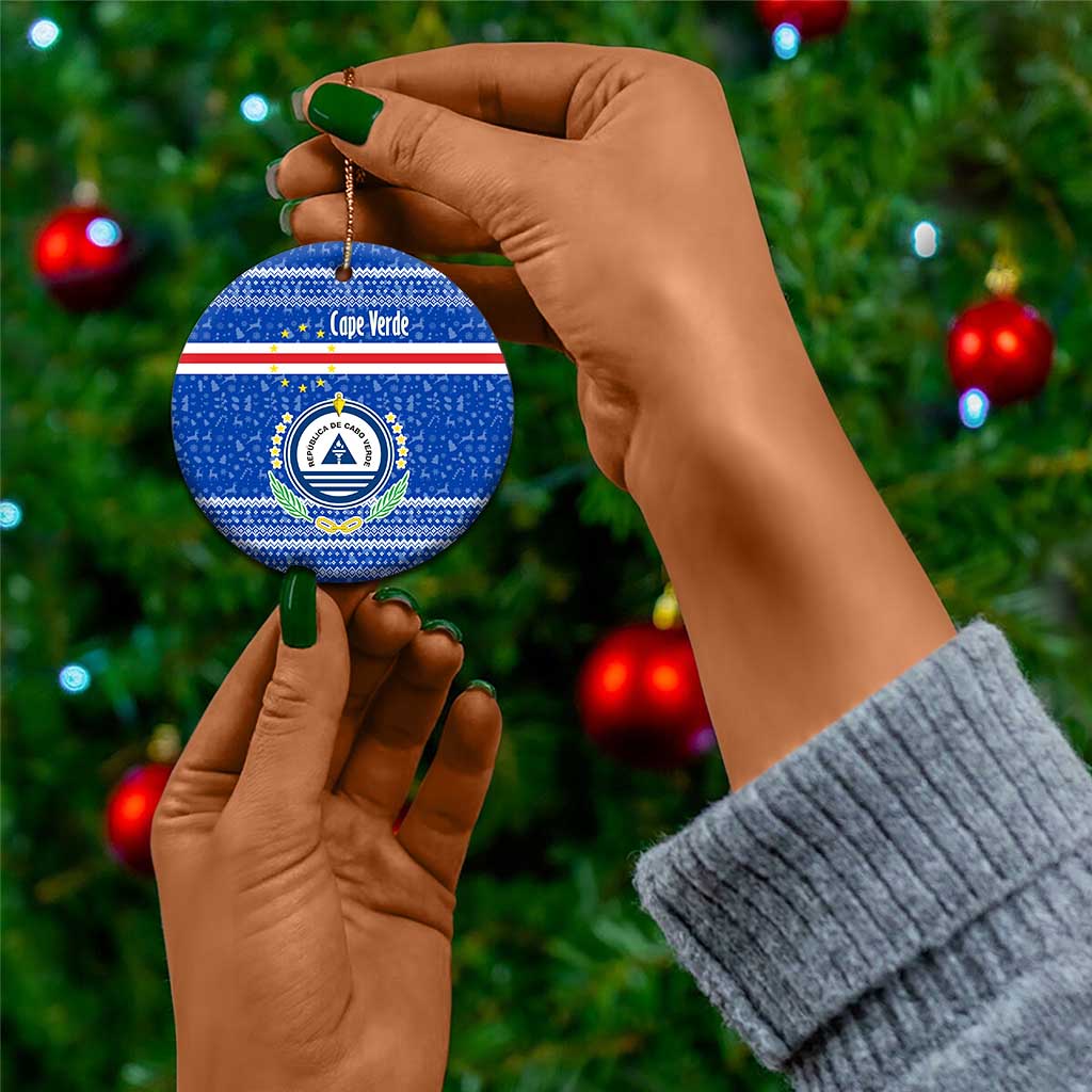 Cape Verde Christmas Ceramic Ornament Blue Festive Pattern Sailing Santa and National Emblem Motif - African Pride