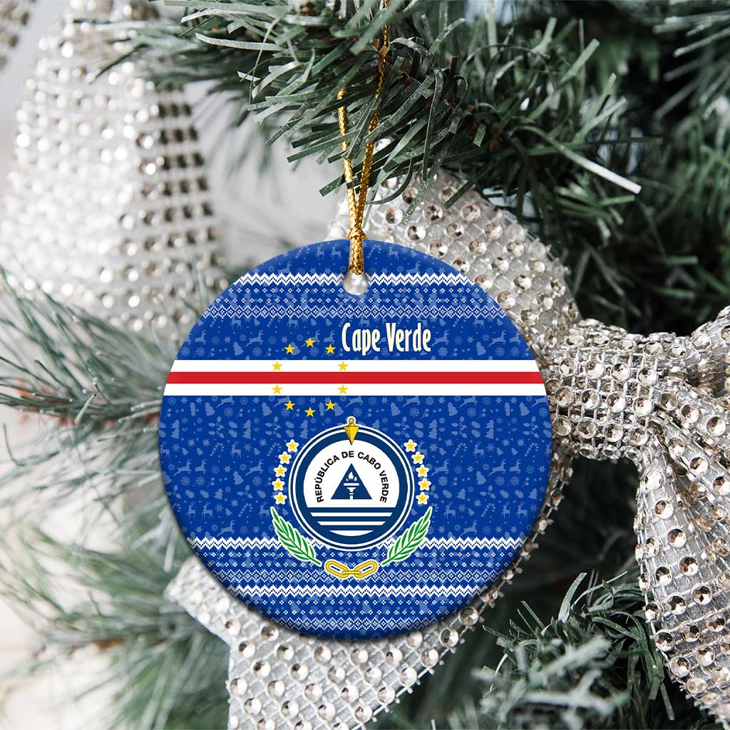 Cape Verde Christmas Ceramic Ornament Blue Festive Pattern Sailing Santa and National Emblem Motif - African Pride