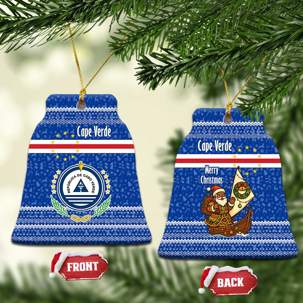 Cape Verde Christmas Ceramic Ornament Blue Festive Pattern Sailing Santa and National Emblem Motif - African Pride