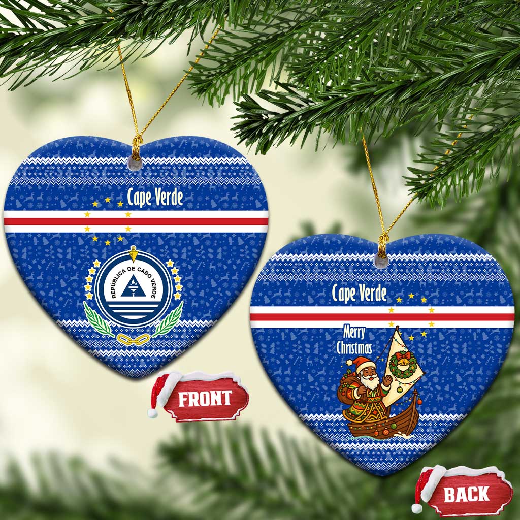 Cape Verde Christmas Ceramic Ornament Blue Festive Pattern Sailing Santa and National Emblem Motif - African Pride