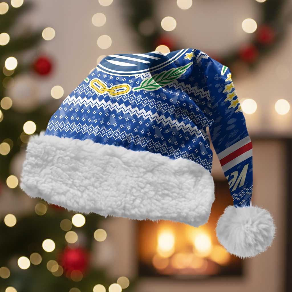 Cape Verde Christmas Santa Hat Blue Festive Pattern Sailing Santa and National Emblem Motif - African Pride