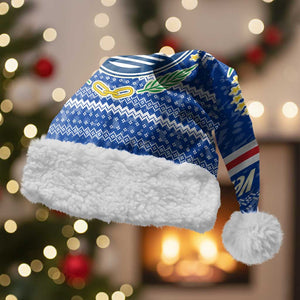 Cape Verde Christmas Santa Hat Blue Festive Pattern Sailing Santa and National Emblem Motif - African Pride